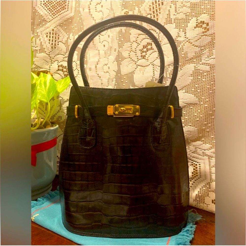 ✨⚡️💥Lance Black/brown Leather Satchel bucket Hang bag womens